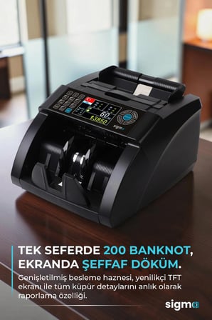 Sigma SC 8520 TL, Euro Karışık, Dolar ve GBP Adet Sayım Sahte Kontrollü Ofis Tipi Para Sayma Makinesi