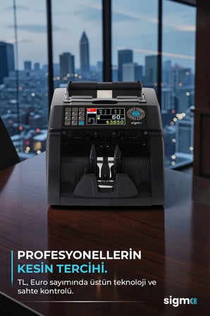 Sigma SC 8520 TL, Euro Karışık, Dolar ve GBP Adet Sayım Sahte Kontrollü Ofis Tipi Para Sayma Makinesi