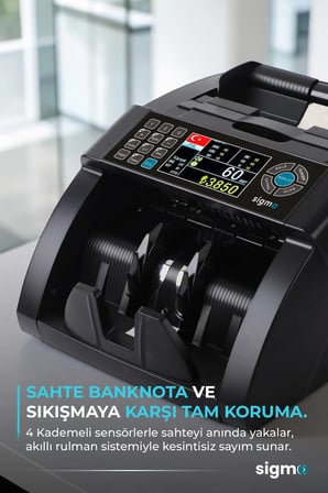 Sigma SC 8520 TL, Euro Karışık, Dolar ve GBP Adet Sayım Sahte Kontrollü Ofis Tipi Para Sayma Makinesi