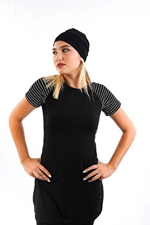 Tesmay 0448 Siyah Kısa Kol Havuz Mayosu