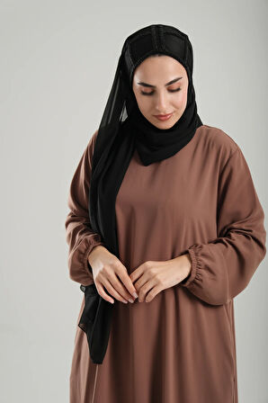 Siyah Arkadan Bağlamalı Abiye Şal Şifon Kare Desenli Taşlı 1900_01