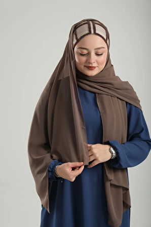 Vizon Arkadan Bağlamalı Abiye Şal Şifon Kare Desenli Taşlı 1900_10