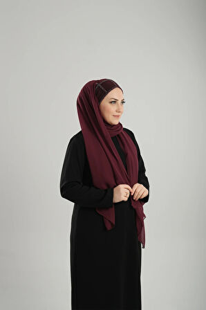 Bordo Arkadan Bağlamalı Abiye Şal Şifon Kare Desenli Taşlı 1900_16