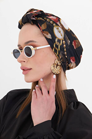 Bordo Pratik Hazır Geçmeli Tesettür Bone Kesik Elyaf Retro Desenli 2409_16