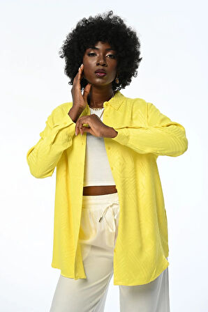 KADIN OVERSIZE KALIP JAKARLI GEOMETRİK DESENLİ GÖMLEK