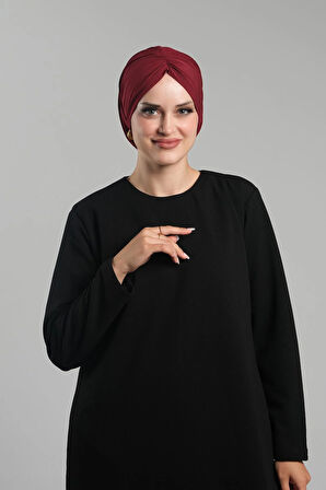 Bordo Pratik Hazır Geçmeli Tesettür Bone Sandy Büzgülü Salaş 2119_16