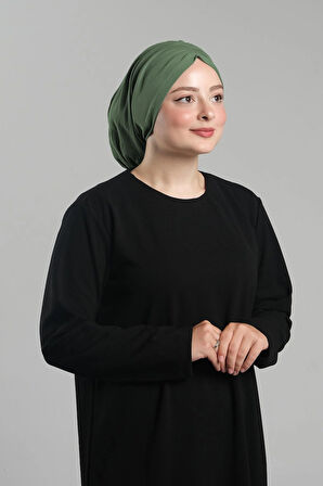 Yağ Yeşili Pratik Hazır Geçmeli Tesettür Bone Sandy Büzgülü Salaş 2119_36