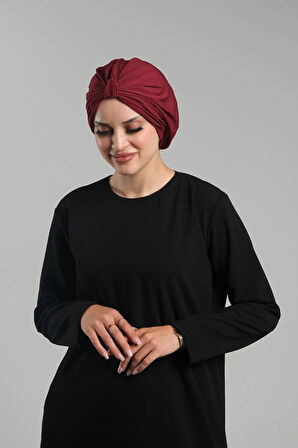 Bordo Pratik Hazır Geçmeli Tesettür Bone Sandy Pileli Salaş 2121_16