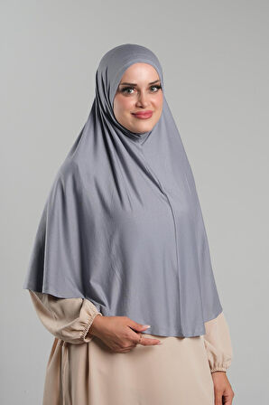 Gri Pratik Hazır Geçmeli Tesettür Eşarp Viskon Pratik Namaz Örtüsü 2201_15