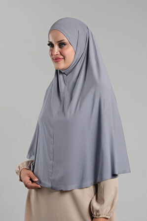 Gri Pratik Hazır Geçmeli Tesettür Eşarp Viskon Pratik Namaz Örtüsü 2201_15