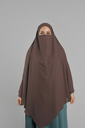 Kahve Pratik Hazır Geçmeli Tesettür Eşarp Krep Bağcıklı Sufle Hijab 2313_14