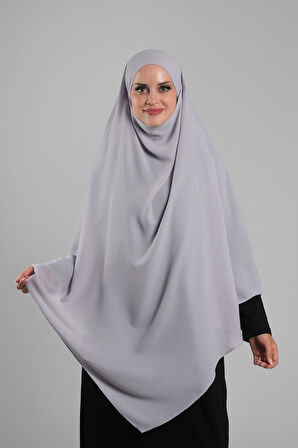 Gri Pratik Hazır Geçmeli Tesettür Eşarp Krep Bağcıklı Sufle Hijab 2313_15