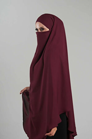 Bordo Pratik Hazır Geçmeli Tesettür Eşarp Krep Bağcıklı Sufle Hijab 2313_16