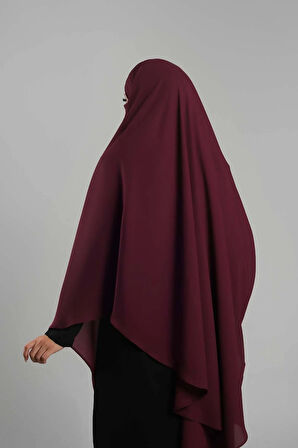Bordo Pratik Hazır Geçmeli Tesettür Eşarp Krep Bağcıklı Sufle Hijab 2313_16