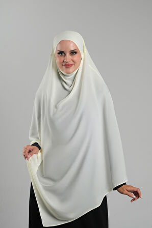 Ekru Pratik Hazır Geçmeli Tesettür Eşarp Krep Bağcıklı Sufle Hijab 2313_27