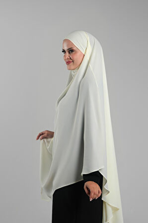 Ekru Pratik Hazır Geçmeli Tesettür Eşarp Krep Bağcıklı Sufle Hijab 2313_27