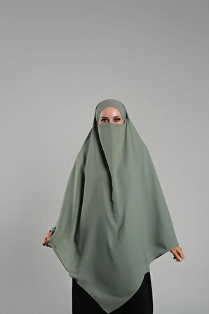 Yağ Yeşili Pratik Hazır Geçmeli Tesettür Eşarp Krep Bağcıklı Sufle Hijab 2313_36