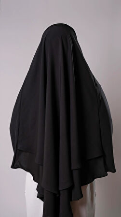 Siyah Pratik Hazır Geçmeli Tesettür Eşarp Krep Bağcıklı Çift Katlı Sufle Hijab 2314_01
