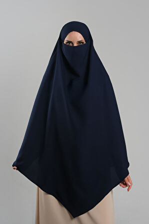Lacivert Pratik Hazır Geçmeli Tesettür Eşarp Krep Bağcıklı Çift Katlı Sufle Hijab 2314_02