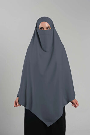 Antrasit Pratik Hazır Geçmeli Tesettür Eşarp Krep Bağcıklı Çift Katlı Sufle Hijab 2314_25