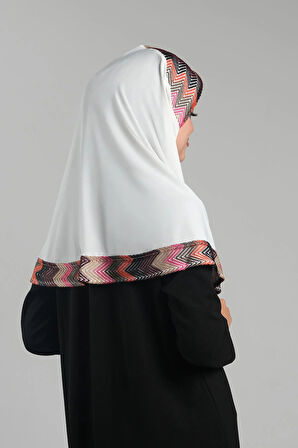 Krem Pratik Hazır Geçmeli Tesettür Eşarp Sandy Renkli Desenli Fileli 2401_40