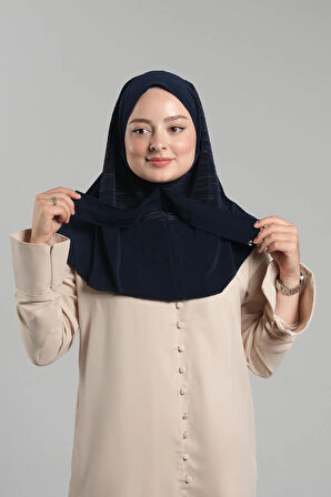 Lacivert Pratik Hazır Geçmeli Tesettür Eşarp Sandy Arkadan Çıtçıtlı Piliseli Hijab 2406_02