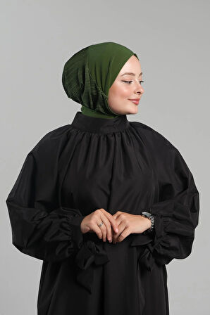 Haki Pratik Hazır Geçmeli Tesettür Eşarp Sandy Arkadan Çıtçıtlı Piliseli Hijab 2406_09