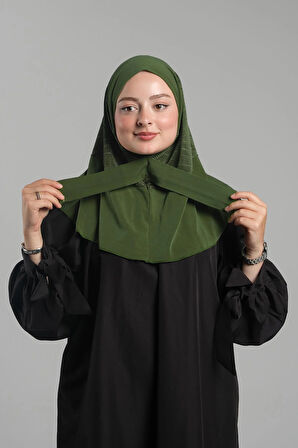 Haki Pratik Hazır Geçmeli Tesettür Eşarp Sandy Arkadan Çıtçıtlı Piliseli Hijab 2406_09