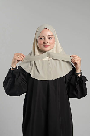 Bej Pratik Hazır Geçmeli Tesettür Eşarp Sandy Arkadan Çıtçıtlı Piliseli Hijab 2406_12