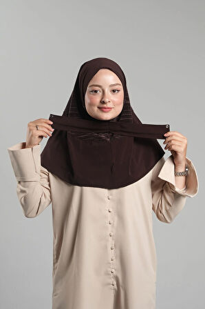 Kahve Pratik Hazır Geçmeli Tesettür Eşarp Sandy Arkadan Çıtçıtlı Piliseli Hijab 2406_14