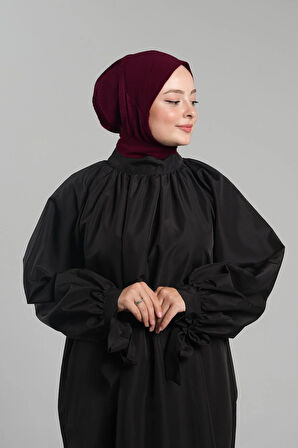 Bordo Pratik Hazır Geçmeli Tesettür Eşarp Sandy Arkadan Çıtçıtlı Piliseli Hijab 2406_16