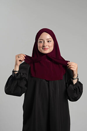 Bordo Pratik Hazır Geçmeli Tesettür Eşarp Sandy Arkadan Çıtçıtlı Piliseli Hijab 2406_16