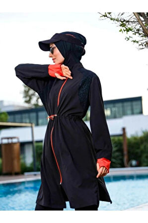 Tesmat 22109 Siyah Spor Lycra Tam Boy Tasarım Tesettür Mayo