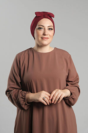 Bordo Pratik Hazır Geçmeli Fiyonklu Bone Sandy Çift Taraflı Çapraz 3007B_16