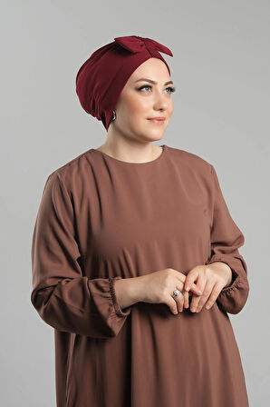 Bordo Pratik Hazır Geçmeli Fiyonklu Bone Sandy Çift Taraflı Çapraz 3007B_16
