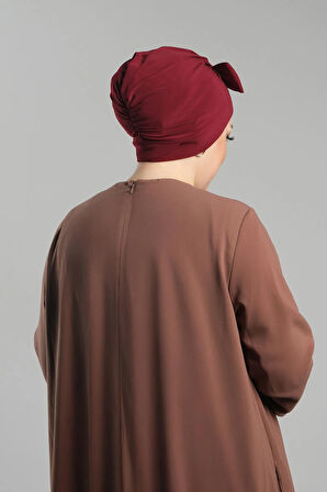 Bordo Pratik Hazır Geçmeli Fiyonklu Bone Sandy Çift Taraflı Çapraz 3007B_16