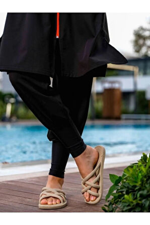 Tesmat 22109 Siyah Spor Lycra Tam Boy Tasarım Tesettür Mayo