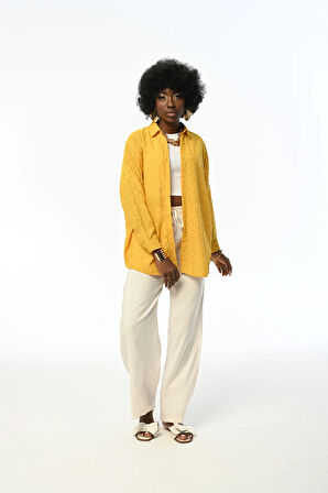 KADIN OVERSIZE DESENLİ ŞİFON İNCE GÖMLEK