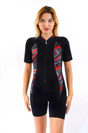 Tesmay 24108 Siyah Kısa Kol Sörfçü Havuz Mayosu