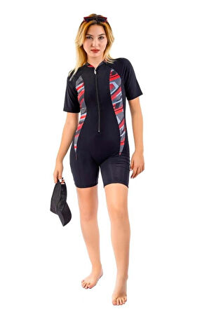 Tesmay 24108 Siyah Kısa Kol Sörfçü Havuz Mayosu