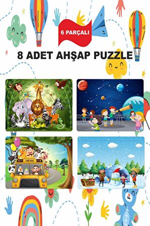 Eğitici Öğretici Geliştirici Puzzle 6 Parça 8li Özel Kombin Set