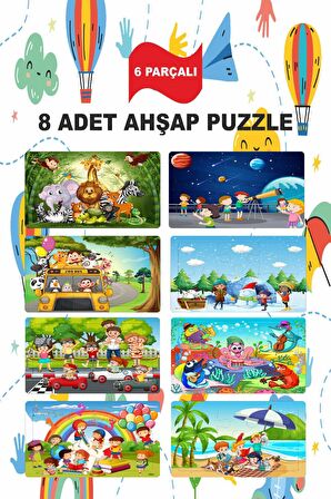 Eğitici Öğretici Geliştirici Puzzle 6 Parça 8li Özel Kombin Set