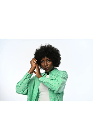 KADIN OVERSIZE KALIP YEŞİL YAPRAK DESENLİ TESETTÜRE VE BÜYÜK BEDENE UYGUN GÖMLEK