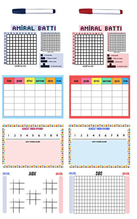 5'li Oyun Seti-Kalem Hediyeli (İsim Şehir, Amiral Battı, Kağıt Tren, XOX, SOS)