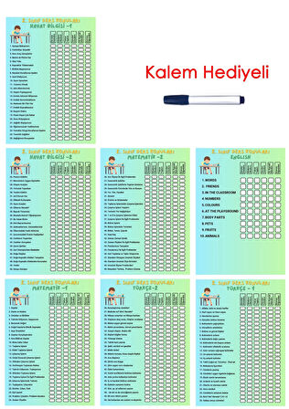 İlkokul 2.Sınıf Ders Takip Programı - Kalem Hediyeli (Erkek)