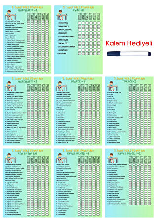 İlkokul 3.Sınıf Ders Takip Programı - Kalem Hediyeli (Erkek)