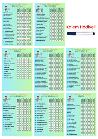 İlkokul 4.Sınıf Ders Takip Programı - Kalem Hediyeli (Erkek)