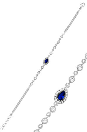 Gümüş Safir Taşlı Bileklik Rodyumlu Damla Model Bileklik ST055
