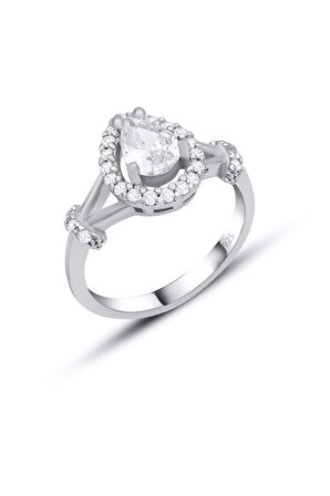 Gümüş Yüzük Damla Model Zirkon Taşlı Yüzük 925 Ayar ST149