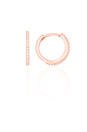 Gümüş Rose Kaplama 16 mm Halka Küpe Zirkon Taşlı ST159